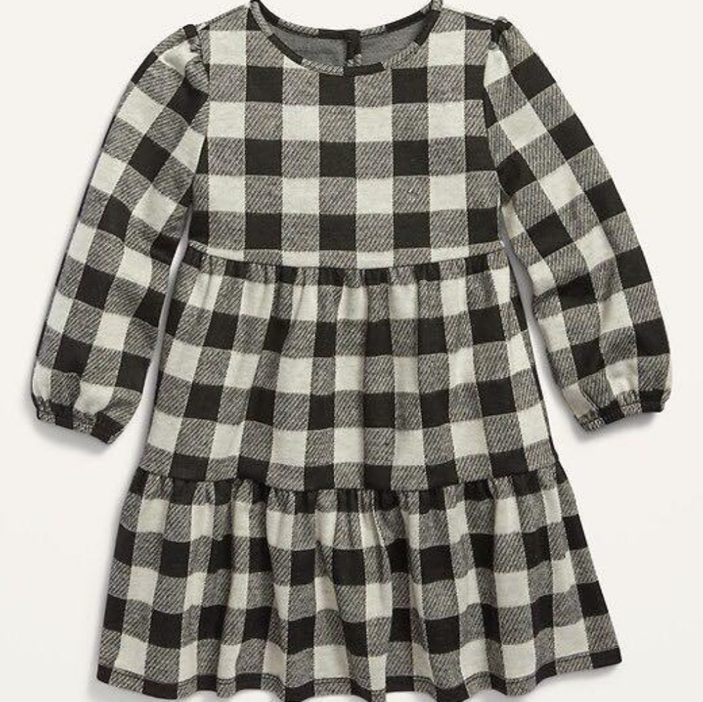 Old Navy Girl dress Gingham Black/White 5T Below the knee length Long sleeves